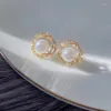 Stud Korean Design Jewelry Wykwintowany cyrkon Ed Flower 14k złote kolczyki Eleganckie kobiety Pearl PROM PARTINGSSTUD S315P