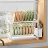 Kitchen Storage Drain Cupboard Narrow Shelving Household Countertop Dish Small Table And Chopsticks Stand Double Layer Rack