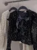 Giacche da donna Giacca con paillettes con fiocco sul davanti per le donne Cappotto scintillante per le vacanze chic Maniche lunghe femminili Top corto sexy da sera brillante