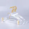 10 datorer Toppklass Clear Acrylic Crystal Clothes Suits Hanger med Gold Hook Transparent Acrylic Pants Hangers With Gold Clips 2012251V