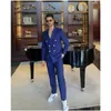 Men's Suits Blazers STEVDITG Luxury Men's Suits Double Breasted Peaked Lapel Stripe Casual Blazer 2 Piece Jacket Pants Formal Wedding Clothing 231205