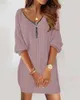 Casual Dresses Elegant Women's Midi Zipper Long Sweater 2023 Winter Simple Solid V-Neck Office Lady Knit Dress S-XXL