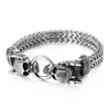 Presentes de Natal Cristais 316L fundição de aço inoxidável Figaro link Chain bracelet double Skull End bangle bracelet mens boy jóias silv319D