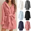 Women's Sleepwear Autumn Winter Women's Warm Robes Soft and Comfortable Pajamas Solid Color Plush Versatile Pocket Bathrobe Homewear S-2XL 231205