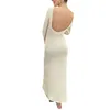 Abito a due pezzi Robe maxi in tricot a maniche lunghe e due nu pour femme robe de lit sexy parfait pour l'automne et le printemps tenue decontractee 231205