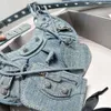 Металлическая сумка-хобо Джинсовая сумка на плечо для мотоцикла Крутые сумки для девочек Алмазная застежка Сумки через плечо Подмышечные сумки с синими заклепками Кошелек из натуральной кожи