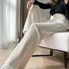 Pantalon Femme HDSPQ taille haute velours côtelé pour femmes 2023 automne hiver décontracté lâche jambe large femme coton beige pantalon droit