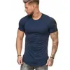 メンズスーツA2785半袖ジッパーショルダーストリートウェアヒップホップサマーTシャツ男性ロングラインカーブドヘムTシャツスリム面白いTシャツプラス