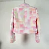 Jaquetas femininas pista tweed jaqueta 2023 outono tie dye designer de lã curto cardigan casaco feminino moda rosa outwear casaco feminino