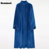 Женское меховое пальто из искусственного меха нерадзурри, зимнее длинное синее теплое, толстое, пушистое, из искусственного меха, женское пальто с гребешком по краю, черная корейская модная верхняя одежда 5xl 6xl 7xl 231204