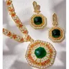 Designer Collection Fashion Style Earrings Necklace Women Lady Settings Diamond Orange Czech Zircon Green Gem Octagon Pendant Dinner Party Jewelry Sets