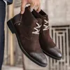 Botas A026 Europeu Americano Vintage Masculino Calçado Redondo Toe Lace Up Moda Outono Vaca Camurça Couro Homens Sapatos de Inverno Lazer