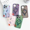 iPhone 15 14 Pro Max Magnetic Phone Case voor Apple 13 12 Plus Samsung Galaxy S22 S23 S24 S24 Ultra graffiti Clear Metal Camera Ring Individuele knop Coque Fundas Back Cover