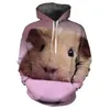 Kvinnors hoodies 2023 3D Guinea Pig Print Hoodie Animal Pattern Sweatshirt Casual Loose Fashion Par Pullover