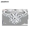 ANZIW 925 Sterling Silver 4ct Round Cut Ring for Women 6 Prongs Simulated Diamond Engagement Wedding Band Ring Jewelry272n