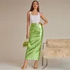 Gonne Jupe Longue D.lique Verte pour Femme Taille Haute Mode Streetwear Bas elegante Fendu Vetements d'ete Livraison Directe 231206