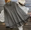 Damesblouses Houndstooth zoom Ruches Turn-down kraag Lange mouw Doll Shirt Top 2023 Mori Girl