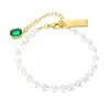 Bracelets à maillons en Zircon émeraude rétro pour femmes, vente en gros, mode, carré, tempérament exquis, perles d'eau douce, pour dames