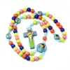 Anhänger Halsketten 1PC Cartoon Jesus Kreuz Halskette Rosenkranz Perlen Kinder Kind Mädchen Katholische Christliche Orthodoxe Mode Religiöse Schmuck