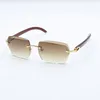 Designer Rimless Diamond cut Lens Sunglasses Lentes de Sol Mujer Original Wood glasses Male and Female metal frame Square Lens Wooden Eyewear New