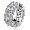 Hip Hop glacé cuivre or argent couleur plaqué Micro pavé CZ pierre 2 rangées anneau rond hommes femmes charme bijoux 316t