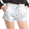 Pantalones cortos de mujer Short metallique brillant avec cordon de serrage pour femme vetement estival tendance style holographique effet mouille pour Festivals 231206