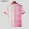 Мужские повседневные рубашки 2023 Мужская рубашка Tie Dye Gradient Lapel с коротким рукавом Уличная одежда на пуговицах Camisas Летняя модная одежда S 5XL INCERUN 231206