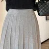 Jupes Skorts TIGENA jupe longue tricotée pour femmes automne hiver coréen décontracté solide une ligne taille haute plissée Maxi jupe femme 231206