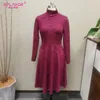 Kentsel Seksi Elbiseler Sfroort Kadınlar Sıradan Burtleneck Uzun Kollu Bandaj Vintage Solid a Line Party Vestidos 231206