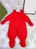 Brand toddler jumpsuits Big Red newborn baby clothes Size 73-100 Full print letters hooded infant bodysuit and glove socks Dec05