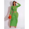 Basic Casual Dresses Sexy Shinny Sequined Knit Rib Long Dress Women Summer 2023 Hollow Out See Through Club Beach Wear Er Maxi Y2K Dhgzp