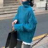 Kadın Sweaters Yüksek Boyun Yumuşak Mumsu Kazak Sonbahar ve Kış 2023 Gevşek Kalın Kızarmış Hamur Twists Triko Tembel Stil Katı