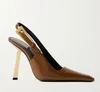 Sexiga sandaler Kvinnliga klänningar pumpar Lee Empelled Patent-Leather Slingback Pump Black Calf Leather Lady's High Heels Pekade tå Sling Back Thin Heeled With Box 35-42