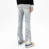 Jeans masculinos moda respingo tinta graffiti vintage baggy homens flare calças de brim elegante lavado azul hip hop denim calças ropa hombre 231206