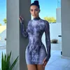 Urban Sexy sukienki Domodossola-Robe Slim Imprimee A Manches Longoes et Col Rond pour femmes szatę de hanche de peche Vetements 231206