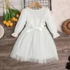 Mädchenkleider Kinderkleidung Mädchen 4–7 Jahre weißes, langärmliges Netzkleid, geeignet für elegantes Urlaubspartykleid für kleine Mädchen 2312306