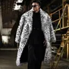 Herrpäls faux leopard tryck päls integrerad man kappa lång kostym krage imitation trend vinter varm jacka 231205