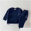 Clothing Sets Korea Toddler Outfits Baby Boy Tracksuit Cute Bear Head Embroidery Sweatshirt Pants 2Pcs Sport Suit Kids Girls Clothes S Dhzuq