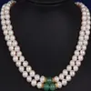 2 rangées 8-9 mm mer du sud vert jade jade Mother Pearl Collier jaune Clasp260K