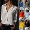 Blusa de gasa amarilla para mujer, camisa asimétrica con botones de manga larga sexi de otoño, camisa de Ropa de Trabajo para mujer, blusa de gran tamaño