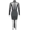 Urban Sexy Dresses Robe courte elegante a col roule pour femme manches longues maille patchwork bandage transparent sexy batterie con mini fete 231206