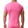 Costumes pour hommes A2649 homme maillot de corps glace soie t-shirts mâle Nylon col en v manches courtes hauts Ultra-mince vêtements de nuit Cool