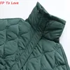 Womens Down Parkas Khaki Quilted Cotton Jacket Straight Short Coat Zipper Stand Collar Pocket Blogger Streetwear Female Outwears 231206