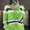 Women's Sweaters Autumn/Winter Cashmere Sweater V-Neck Pullover Casual Fashion Korean Contrast Top Merino Wool Clothing Knitted