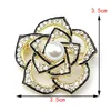 Pins Brooches Korean Small perfume Water Diamond Oil Drop Camellia Brooch Women's Vintage Multi layer Flower Pearl Anti slip Clothing Pin 231206