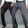 Mens Pants Summer Thin Fashion Business Casual Suit Long Elastic Straight Sleeve Formal Plus Size 2840 231206