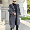 Pele masculina faux oversized solto homem longo casaco coelho com capuz jaqueta grande tamanho bolsos zíper grosso quente inverno xlong casaco 231205