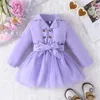 Girl's Dresses 0-5Y baby girl autumn dress children's long sleeved pioneer patch work sheer ball dress with belt children's fashion clothing 2312306