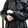 Casaco de couro feminino 2023 longo estilo coreano bonito luz luxo temperamento solto emagrecimento blusão