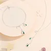 Chains S925 Sterling Silver Pistachio Necklace Light Luxury Small Forest Series Green Zircon Pendant Tassel Collar Chain